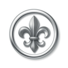 Vector 3d Silver Fleur De Lis Symbol in Round Frame. Elegant Royal Emblem. Classic French Heraldic Icon. Luxury Fleur De Lis Sign. Logo Design, Badge, Noble Decoration, Vintage Ornament © gomolach