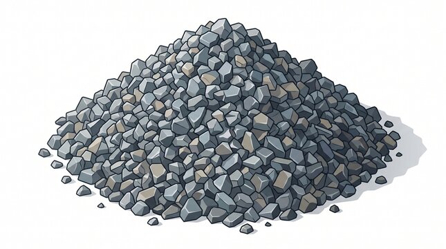 Illustration of a pile of crushed gray and beige gravel stones. Angular aggregate pieces with clean outlines, shown on white background.