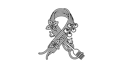 Obraz premium A creative line art illustration of a awareness ribbon made from spaghetti noodles with fresh ingredients.