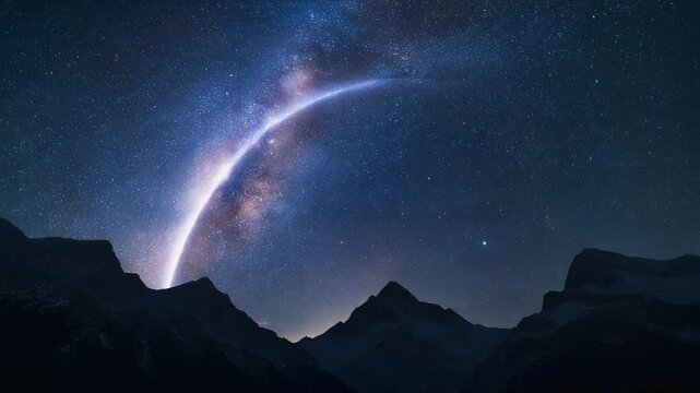Majestic Milky Way Galaxy Arching Over Silhouetted Mountain Peaks at Night