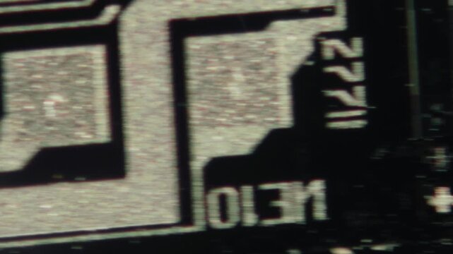 Macro Close-up Shot of Microchip, CPU Processor on Printed Circuit Board, Computer Motherboard with Components Inside of Electronic Device, Part of Supercomputer microscop.