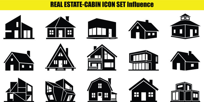 Collection of house shapes in a two tone style representing various architectural designs and building exteriors shape exterior design gable roof pitched