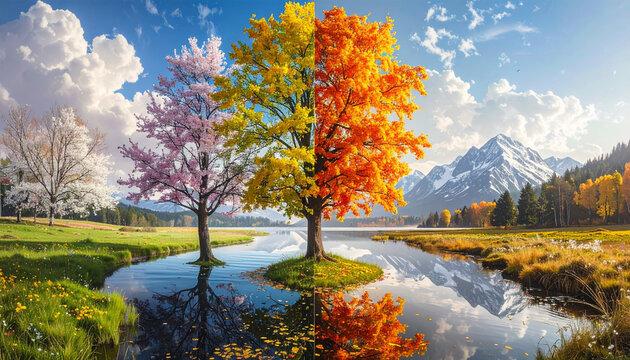 Colorful Autumn Riverside Landscape
