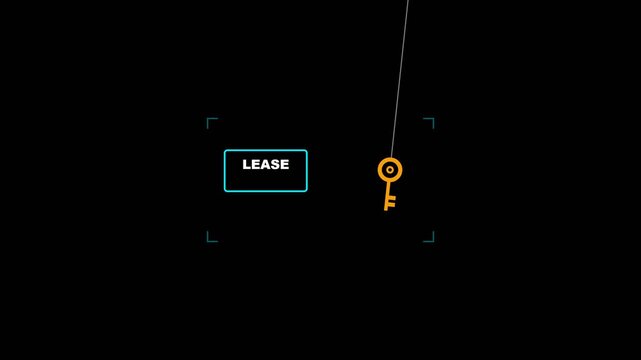 Digital key swinging towards a lease button in this smooth motion animation representing real estate property rental market video footage