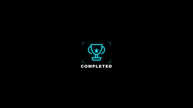 Glowing blue digital trophy icon animation showing task completion status against a clean minimalist black background for professional motion footage