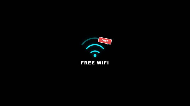 Free wifi connection icon animation showing digital signal waves with a small red label on a clean black motion background