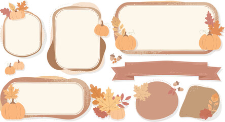 Autumn Decorative Frames and Fall Themed Label Collection Featuring Pumpkins and Foliage Elements © GILANG YUDA ALYAHYA