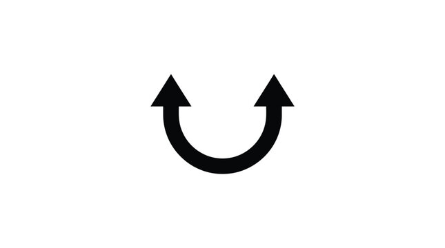 Minimalist black u shaped arrow icon with sharp triangular heads isolated on a white background