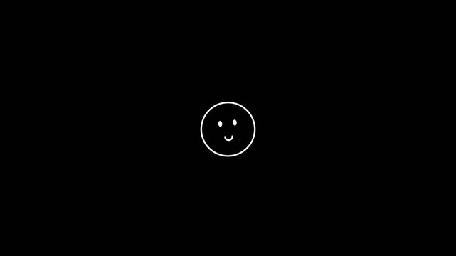 Minimalist white smiley face circular icon floating in dark space creating a smooth and rhythmic digital motion animation loop video