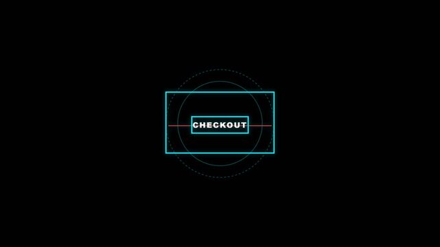 Checkout button digital interface animation featuring glowing geometric lines and minimalist blue frame elements for modern e-commerce website video motion