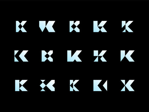 Letter K Set Collection Geometric Bold Strong Monogram Concept Vector Logo Design Illustration