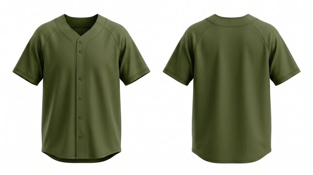 Sage green baseball jersey mockup for athletic clothing design isolated on white background front and back view