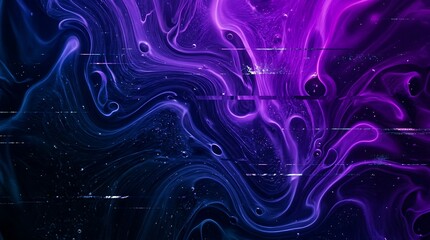 Obraz premium Abstract purple and blue fluid swirls with digital glitch effects