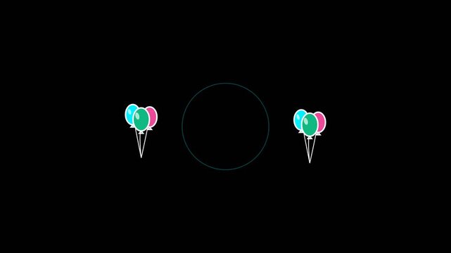 Minimalist circle frame surrounded by floating colorful balloons in a seamless digital motion animation loop for creative celebration graphic design
