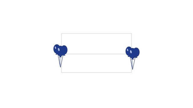 Minimalist rectangular frame supported by blue party balloons floating in a smooth motion sequence for festive digital video animation projects