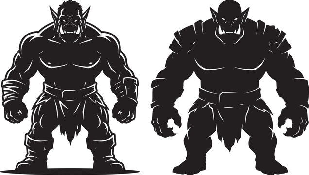 Fantasy orc warrior character silhouette set with silhouette character creature isolated illustration mythical strength menacing