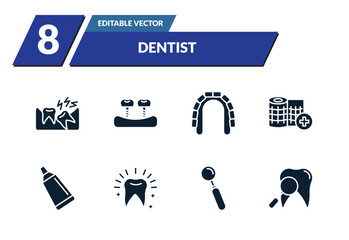 filled dentist icons set - wisdom tooth, fake tooth, maxilla, gauze. editable vector for web and mobile ui © IconArt
