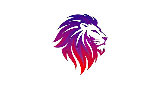 Vibrant purple and red lion profile logo design.