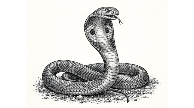 King Cobra with Expanded Hood Engraving Illustration