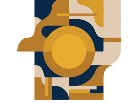 Abstract geometric composition with interlocking circles and organic shapes