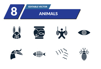filled animals icons set - animal, fishbowl, trapeze artists, fish eye. editable vector for web and mobile ui © IconArt