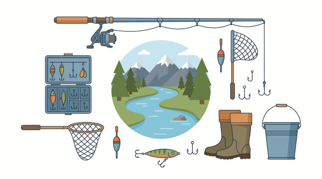 Fishing gear and tackle collection.