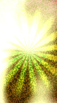 Radiant Light Burst on Pixellated Red and Yellow Dot Field Background