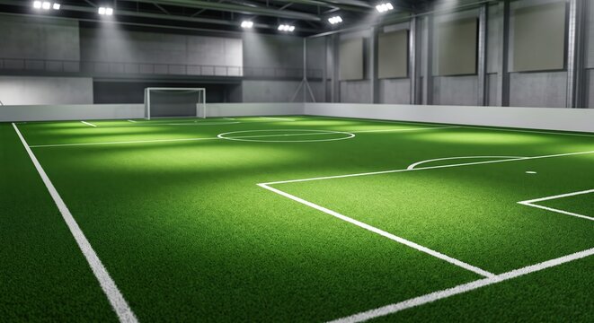 Indoor Soccer Arena with Artificial Turf and Bright Overhead Lighting