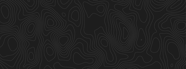 Seamless wavy elevation cartography design featuring a dark abstract topographic map contour background, minimal geographic texture and organic relief paper shading. © Noor Al Barakah