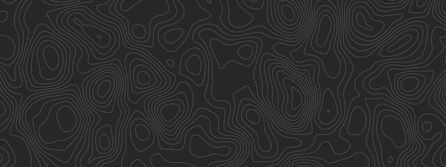 Abstract dark topographic map background with seamless wavy contour lines, minimal geographic terrain pattern and modern organic cartography texture for digital layouts. © Noor Al Barakah