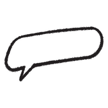 Hand drawn black textured wide speech bubble outline shape
