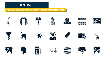filled dentist icons set - scraping, maxilla, dental x ray, dental house. editable vector for web and mobile ui © IconArt