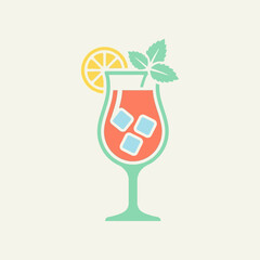 A minimalist vector illustration of a refreshing summer cocktail with lemon and mint © parfume
