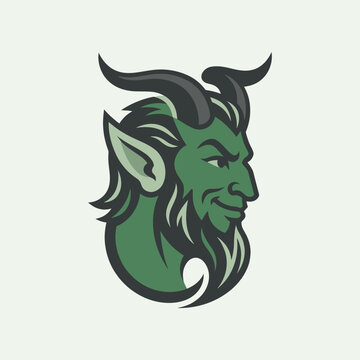 Stylized green satyr head mascot logo on a light gray background