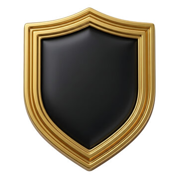 Shiny gold and black shield icon with luxury metallic border isolated on transparent background