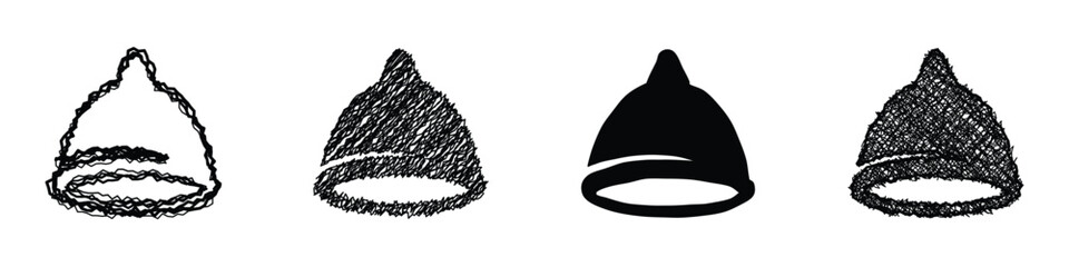 Fototapeta premium A set of four distinct illustrations showcasing a menstrual cup with varying artistic styles and textures, from outline to solid silhouette