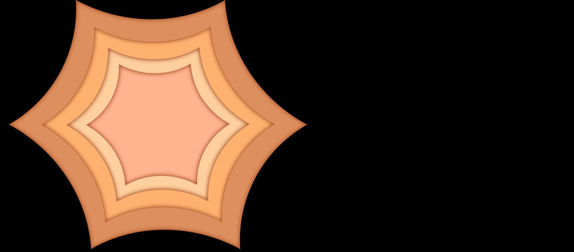 Abstract paper cut background with orange starburst layers on black backdrop vector illustration
