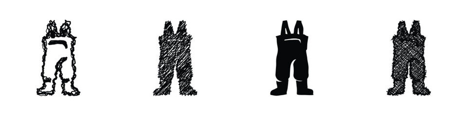 Fototapeta premium A collection of four distinct graphic representations of waders, showcasing varied artistic styles from sketch to solid silhouette