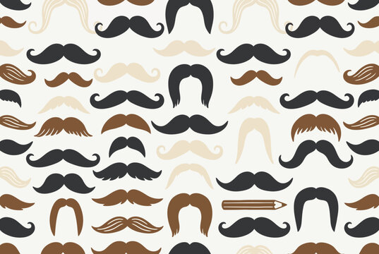 Seamless pattern of various mustache styles in earthy tones