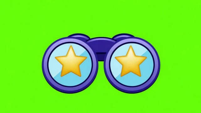 3D Vector Binoculars Panning with Star Reflection on Green Screen Chroma Key