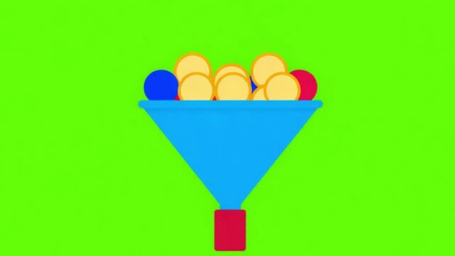 Minimalist 3D Vector Sales Funnel with Gold Coins Animation on Green Screen
