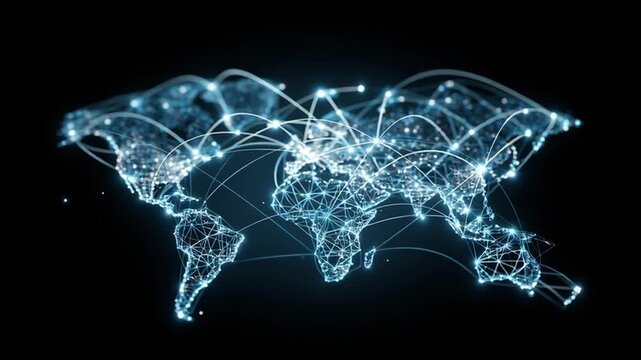 Visualizing Global Network Connections, Showing Lines Connecting Different Continents, Representing Digital Communication Flow Across The Globe, Emphasizing Connectivity Concept.