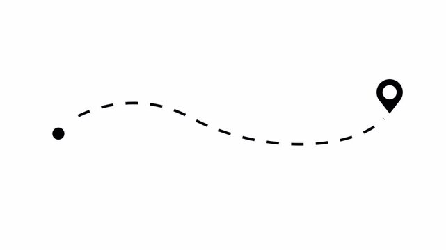 Travel Route Animation, GPS Navigation Path, Dotted Route Line with Location Pin, White Background