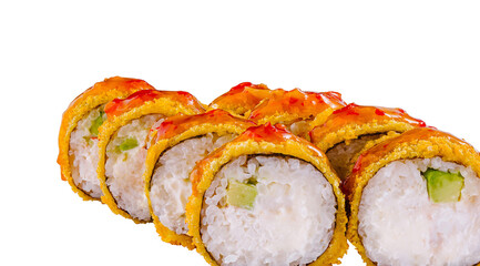 Tempura maki sushi rolls lying on white background © AntAlexStudio
