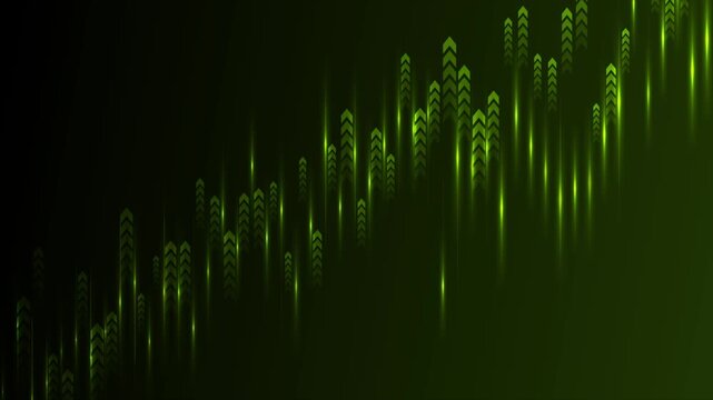Futuristic background with abstract green growth chart, glowing neon stock market arrows and business data lines. Dynamic financial motion design. Seamless loop. Video animation Ultra HD 4K 3840x2160