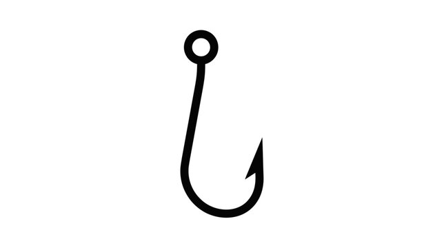 Simple black fishing hook graphic icon on a white background