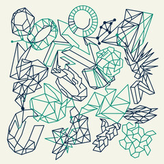 Fototapeta premium A dynamic collage of low-poly geometric shapes and crystalline structures