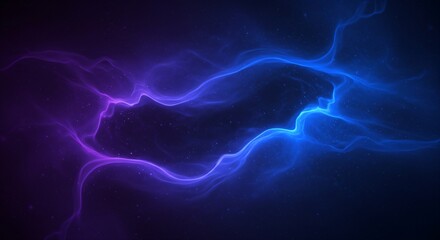 Obraz premium Abstract background with glowing neon light waves in blue and purple color. Digital fluid smoke flow on dark texture. Retro y2k synthwave style wallpaper for creative design project.