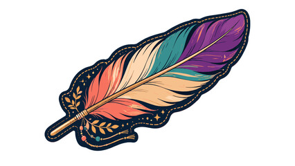 Colorful decorative feather quill with ornate botanical details © icon_art