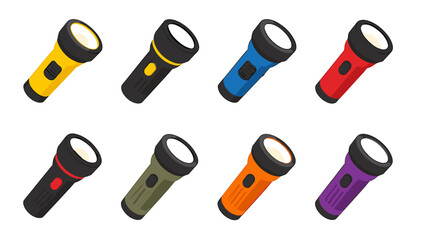 Set of colorful handheld flashlights in simple vector style © icon_art